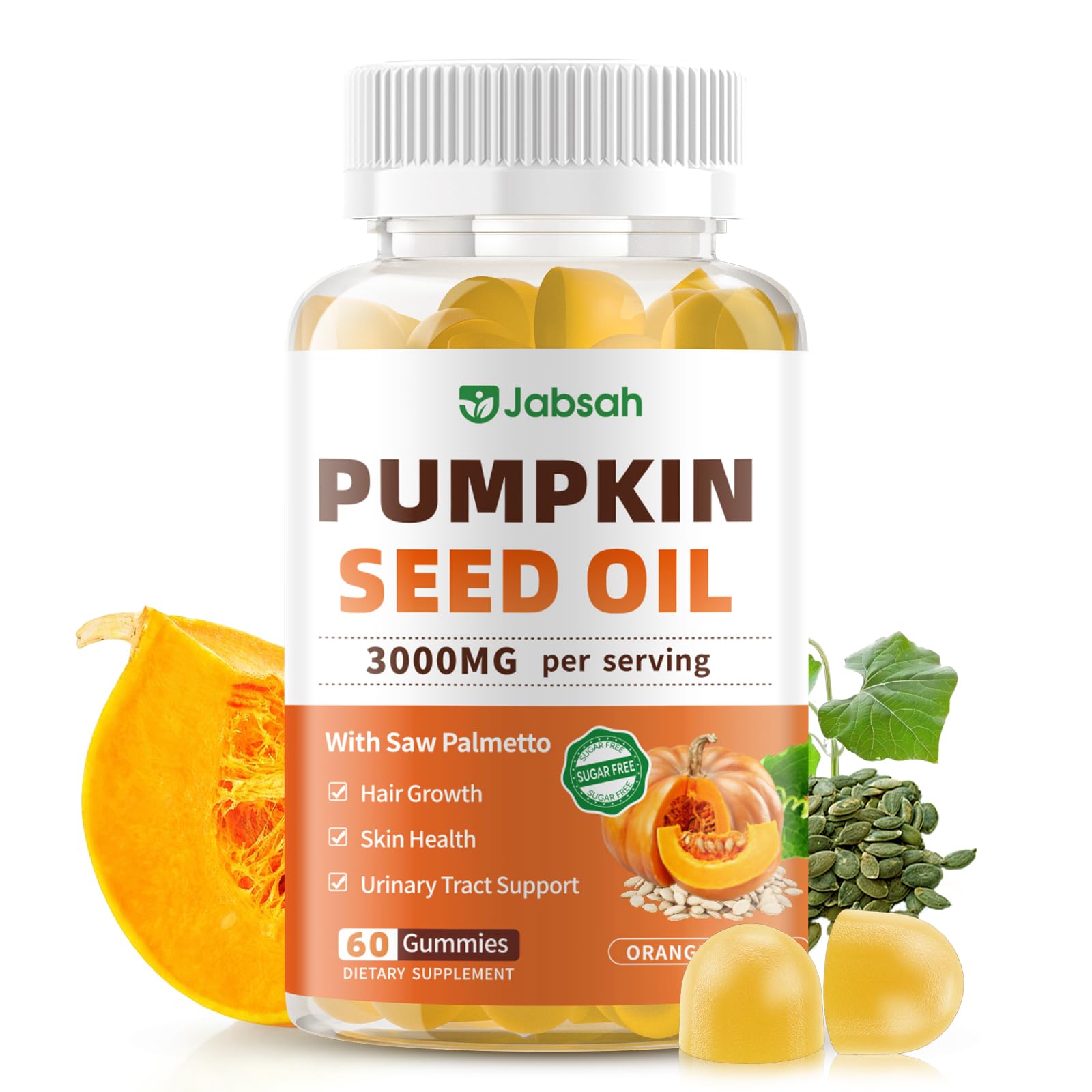 Pumpkin Seed Oil with Saw Palmetto Gummies – Organic Hair Growth & Prostate Support, 60 Count