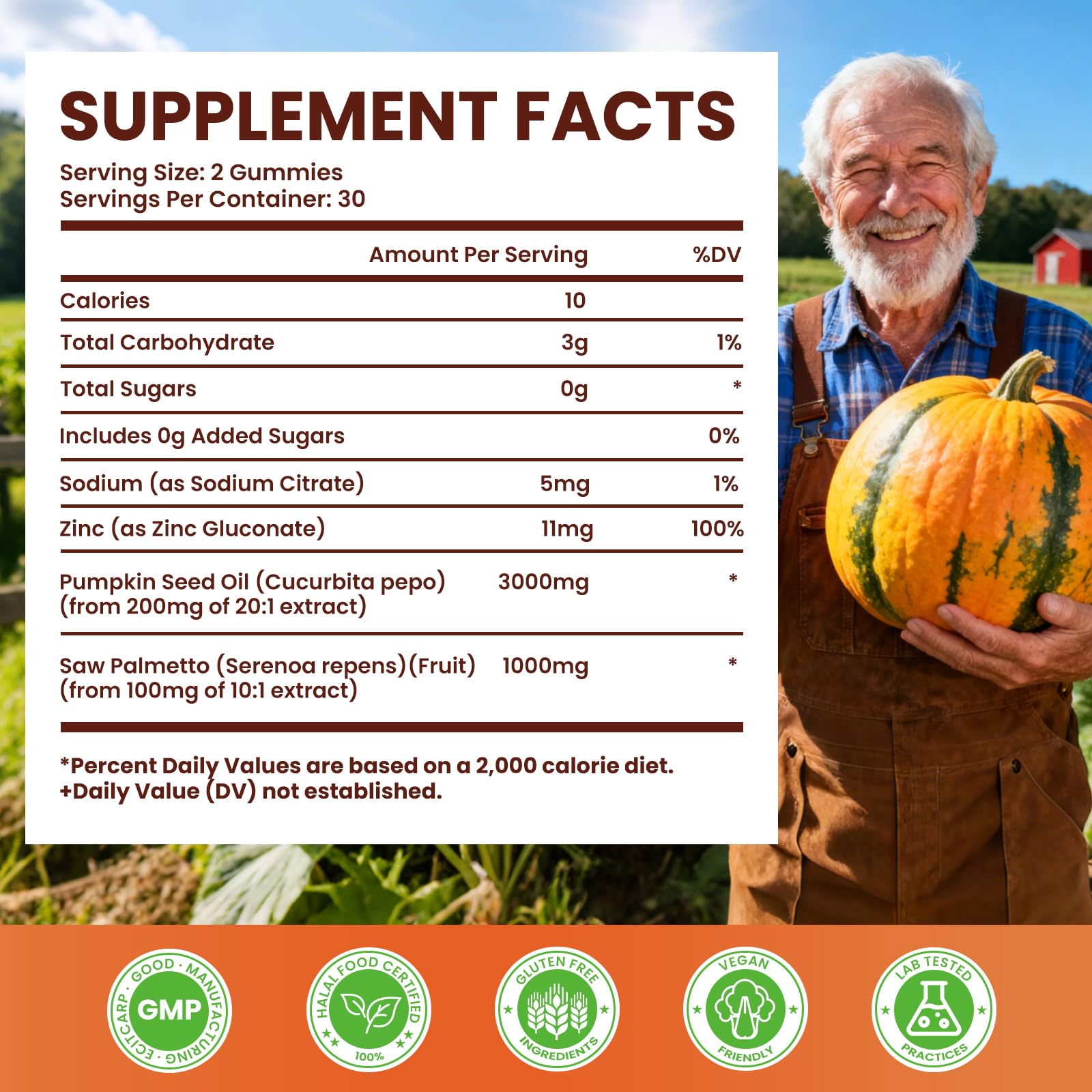 Pumpkin Seed Oil with Saw Palmetto Gummies – Organic Hair Growth & Prostate Support, 60 Count