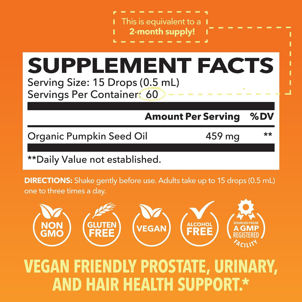 USDA Organic Pumpkin Seed Oil - Cold-Pressed for Hair, Prostate & Hormone Support | 1 Fl Oz