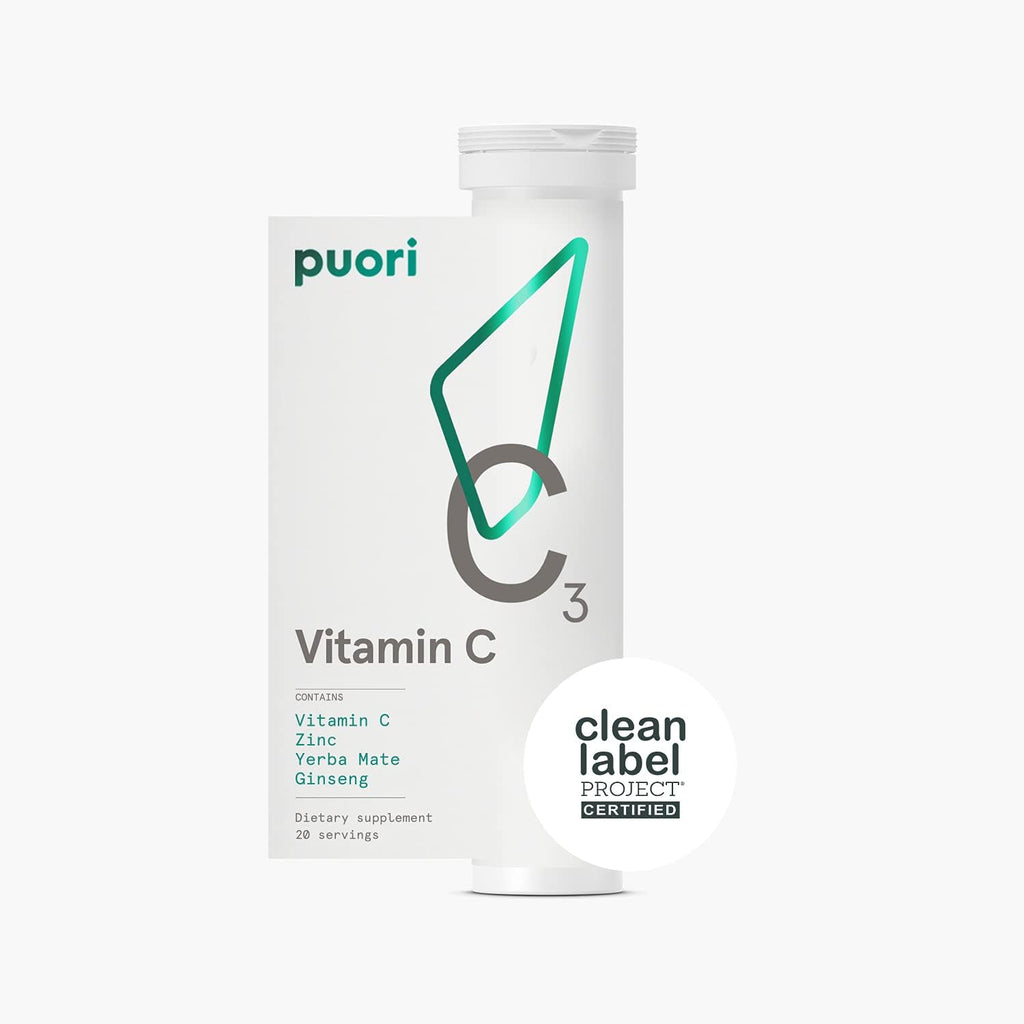 Puori C3 Vitamin C Supplement for Immune Support & Antioxidants – 20 Servings x 2 Packs | Vitamin C, Zinc, Yerba Mate, Ginseng