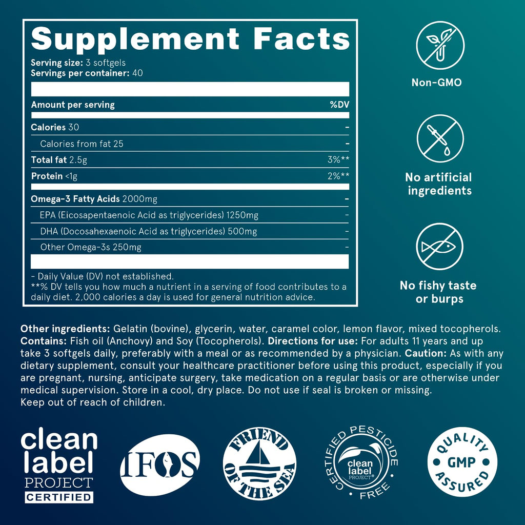 Puori Omega 3 Fish Oil Ultra Pure 2000mg x 240 Softgels | Burpless, IFOS Certified