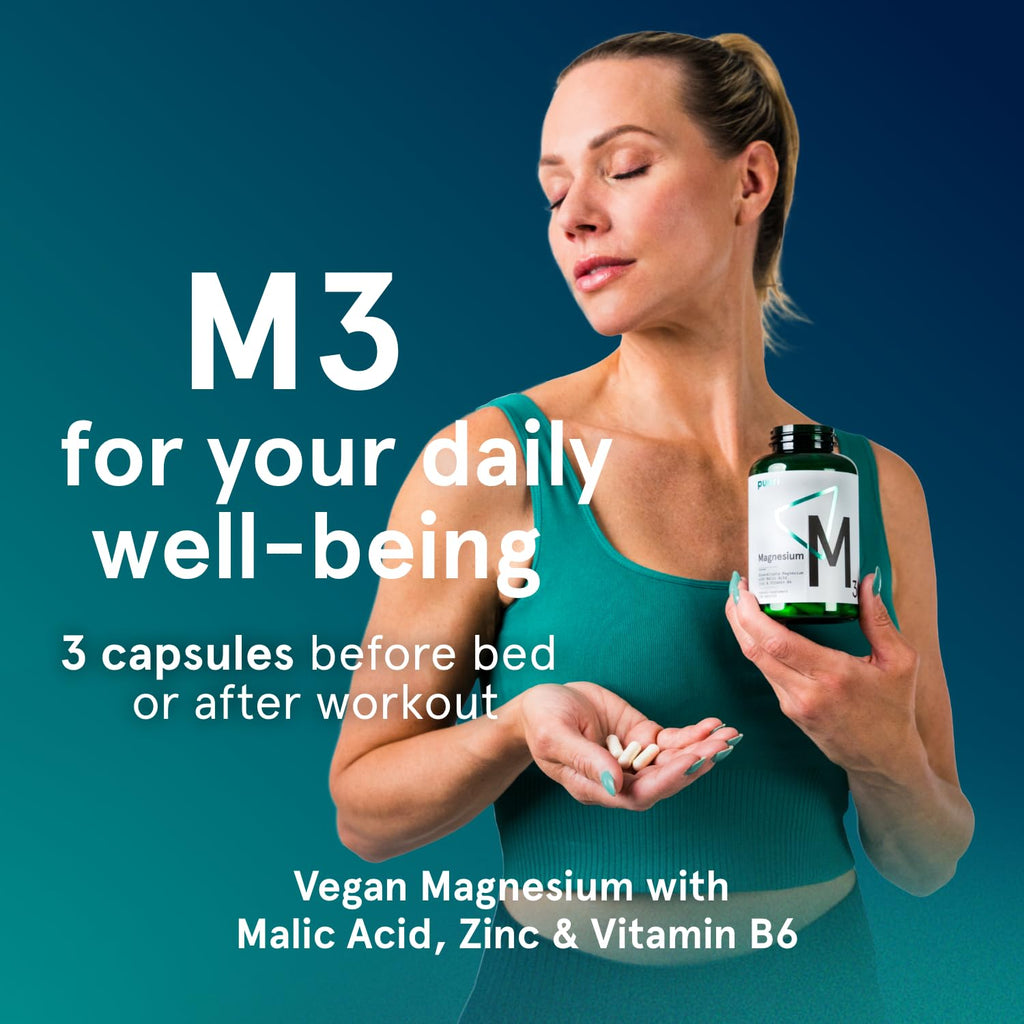Puori Magnesium Complex M3 – High Absorption Magnesium Taurinate & Gluconate with Zinc, Vitamin B6 & Malic Acid | 240 Vegan Capsules