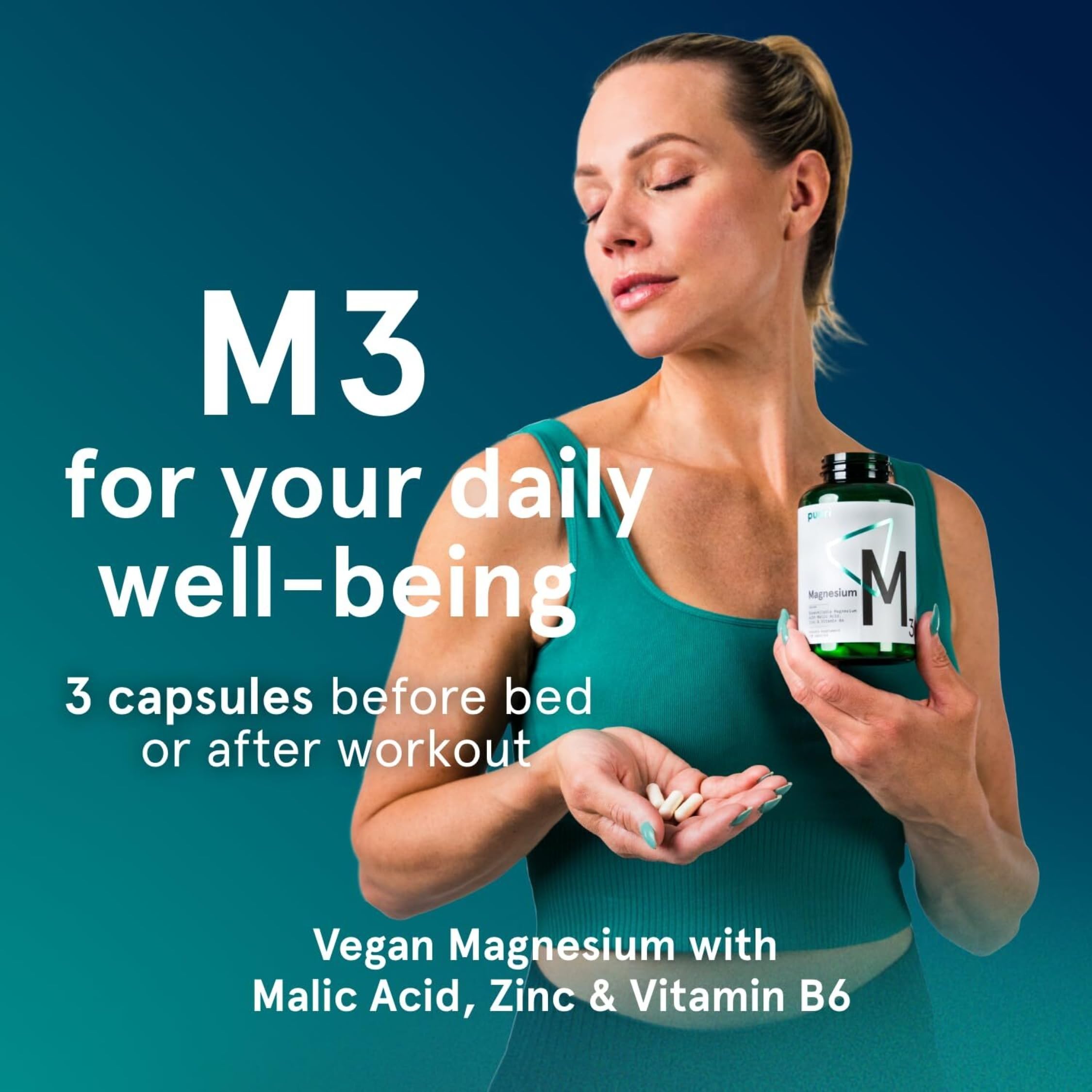 Puori Magnesium Complex: High Absorption Magnesium Taurinate & Gluconate, Zinc, B6 | Sleep & Muscle Recovery | 120 Vegan Capsules