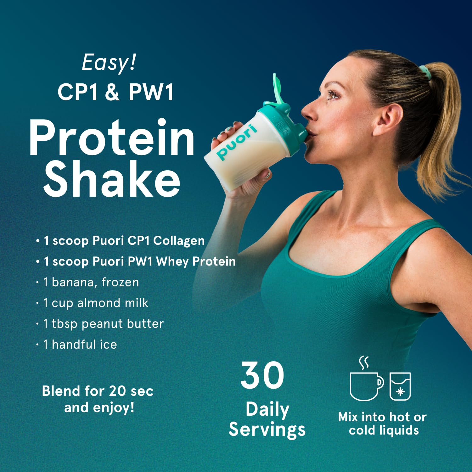 Puori Pure Collagen Peptides Powder, Unflavored — 10g Grass-Fed Bovine Collagen, Skin, Hair & Nails, Joint Support, 30 Servings