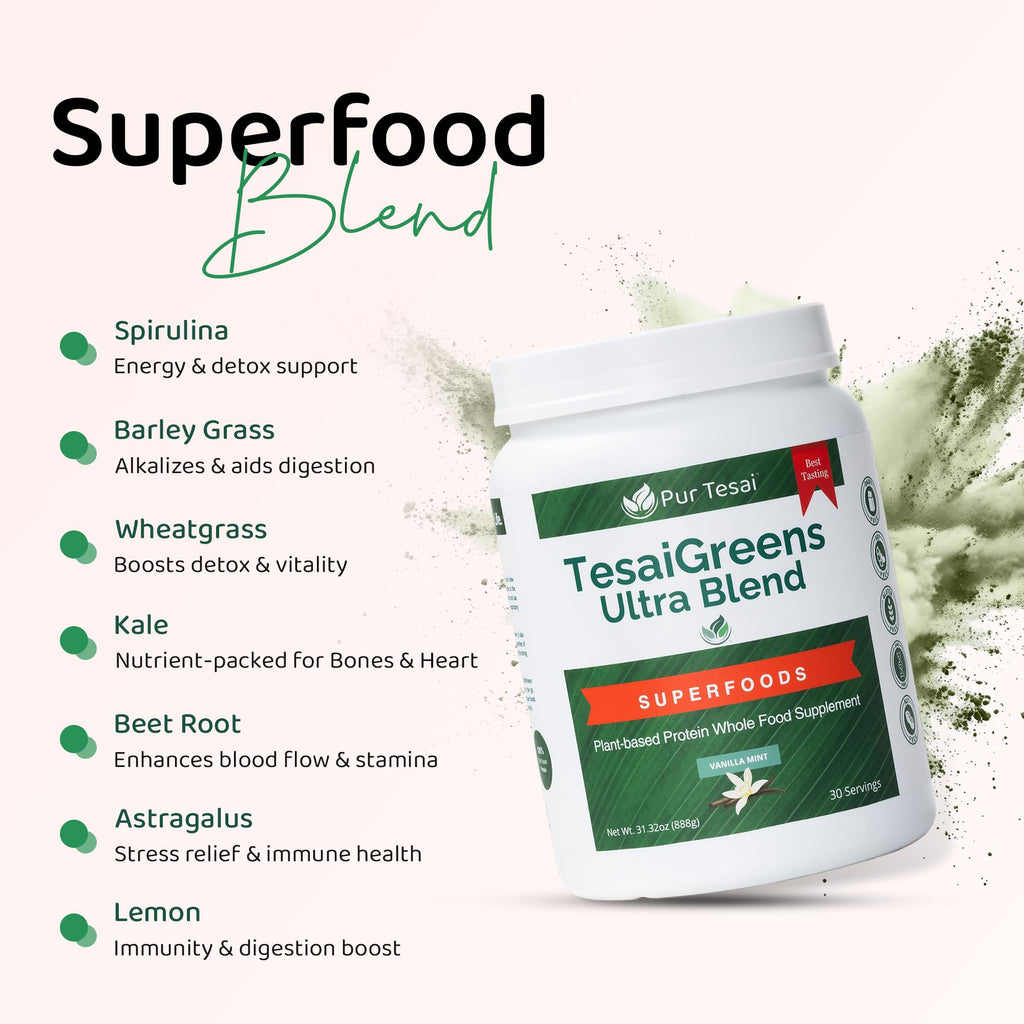 Pur Tesai TesaiGreens Ultra Blend Superfood Powder – Plant-Based Nutrition, 16g Protein, 7B Probiotics