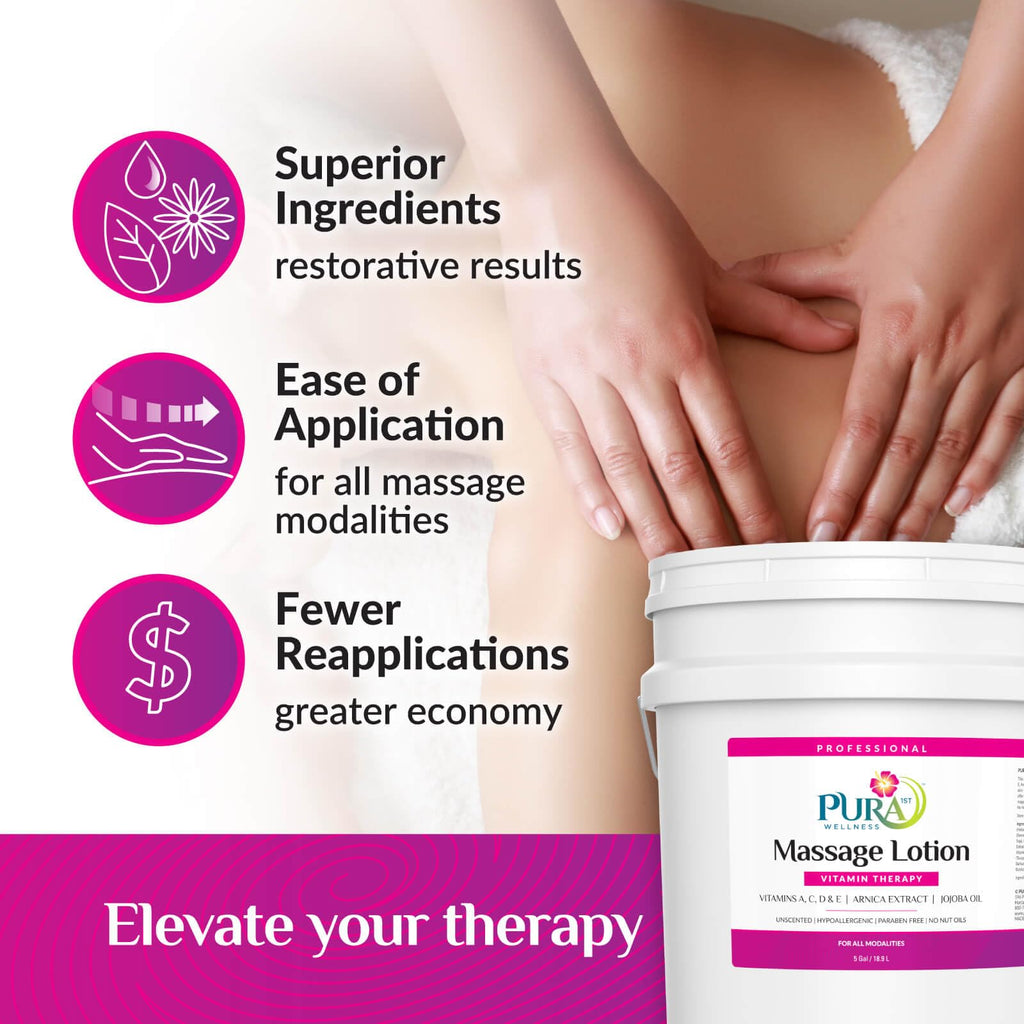 PURA 1st Vitamin Therapy Massage Lotion – 5 Gallon Unscented, Vitamin E, Hypoallergenic