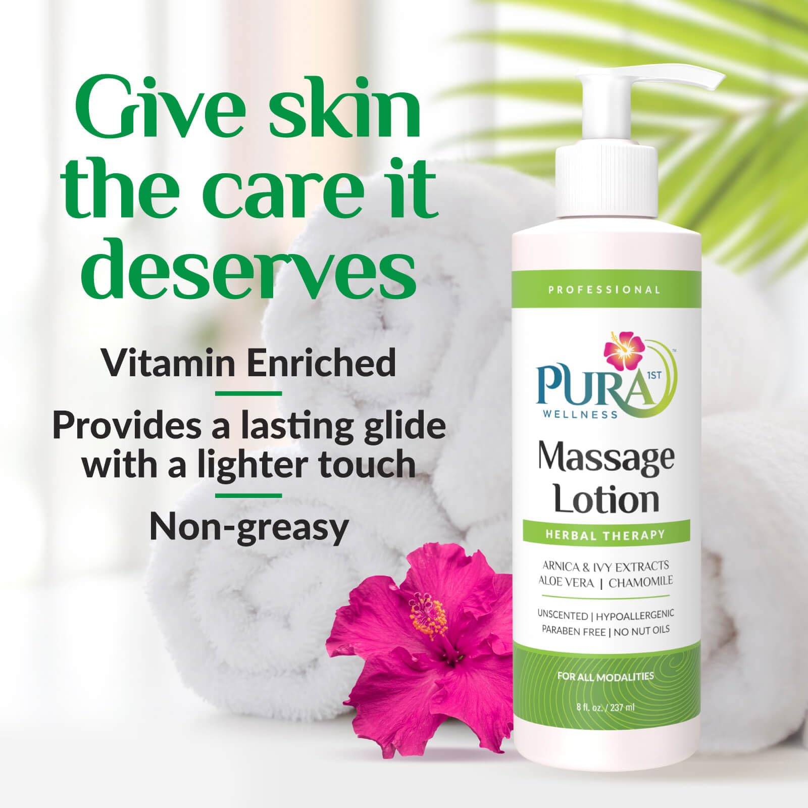 PURA 1st Wellness Professional Massage Lotion 8oz – Unscented, Hypoallergenic
