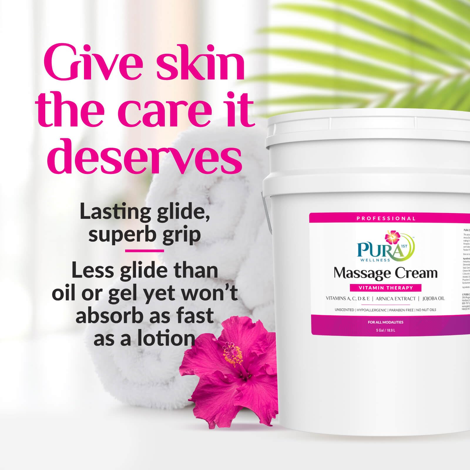 PURA 1st Wellness Vitamin Therapy Massage Cream - Unscented, 128oz, Professional Massage Cream for Physical Therapy