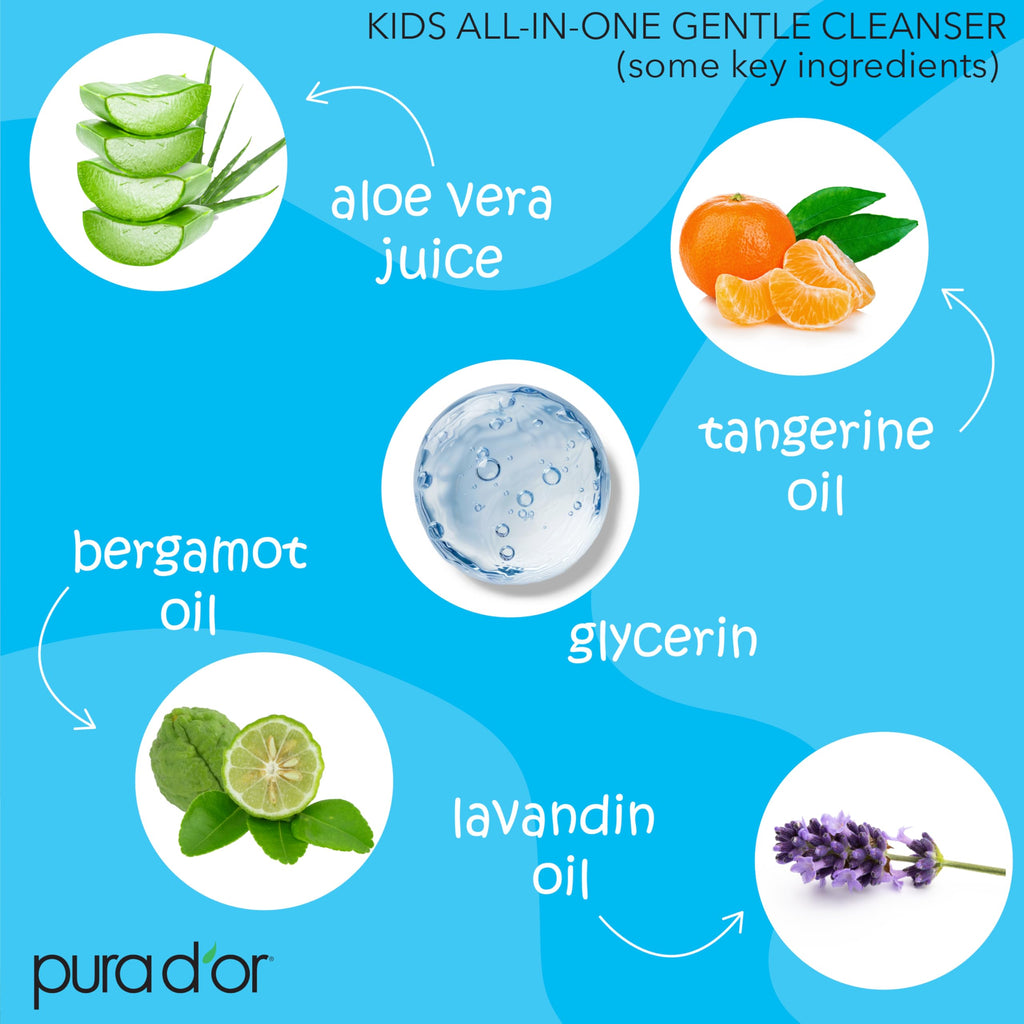 PURA D'OR 16 Oz Kids Wash - All-in-One Gentle Cleanser | Tear-Free, Hypoallergenic, Sulfate-Free