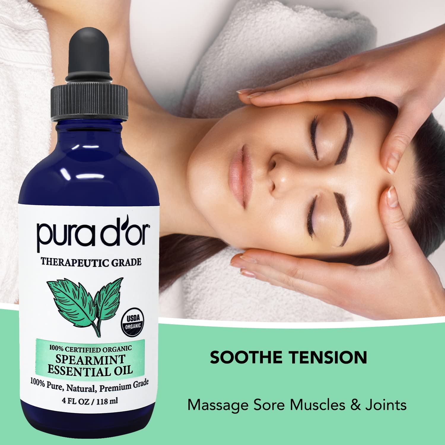 PURA D'OR Spearmint Essential Oil (4oz) - Therapeutic Grade, Diffuser & Aromatherapy