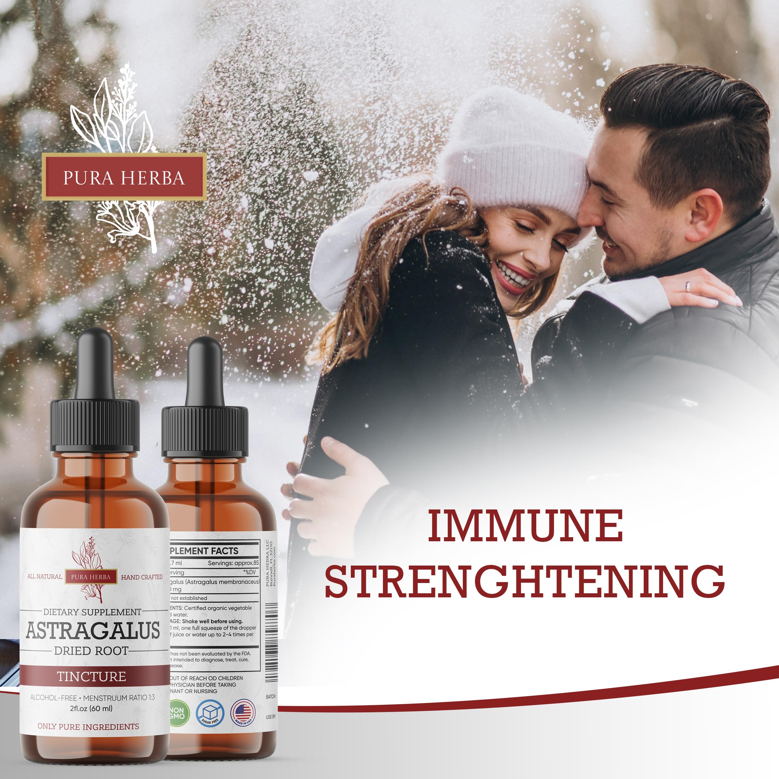 Pura Herba Organic Astragalus Tincture - Premium Immune Support | Alcohol-Free, Sugar-Free, Vegan | Made in USA | 2 Fl Oz