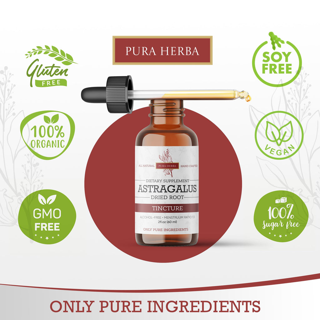 Pura Herba Organic Astragalus Tincture - Premium Immune Support | Alcohol-Free, Sugar-Free, Vegan | Made in USA | 2 Fl Oz
