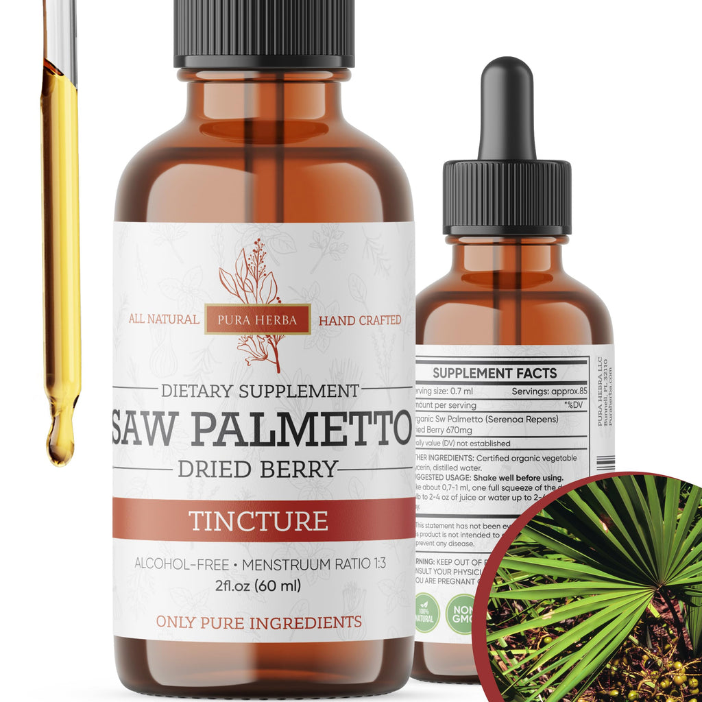 Pura Herba Saw Palmetto Tincture - Alcohol-Free Herbal Extract | 2 oz (60 ml) | Made in USA