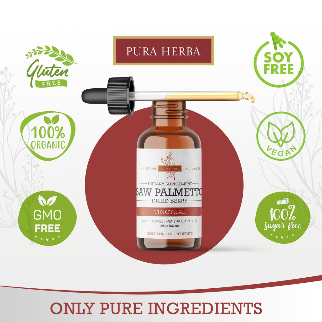 Pura Herba Saw Palmetto Tincture - Alcohol-Free Herbal Extract | 2 oz (60 ml) | Made in USA
