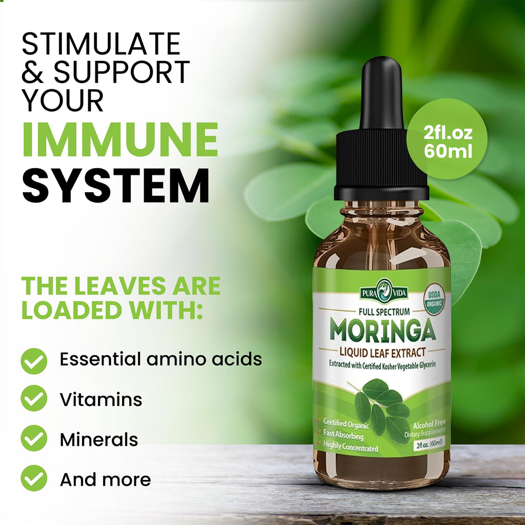 PURA VIDA Moringa Liquid Drops - USDA Organic, Bioavailable Extract