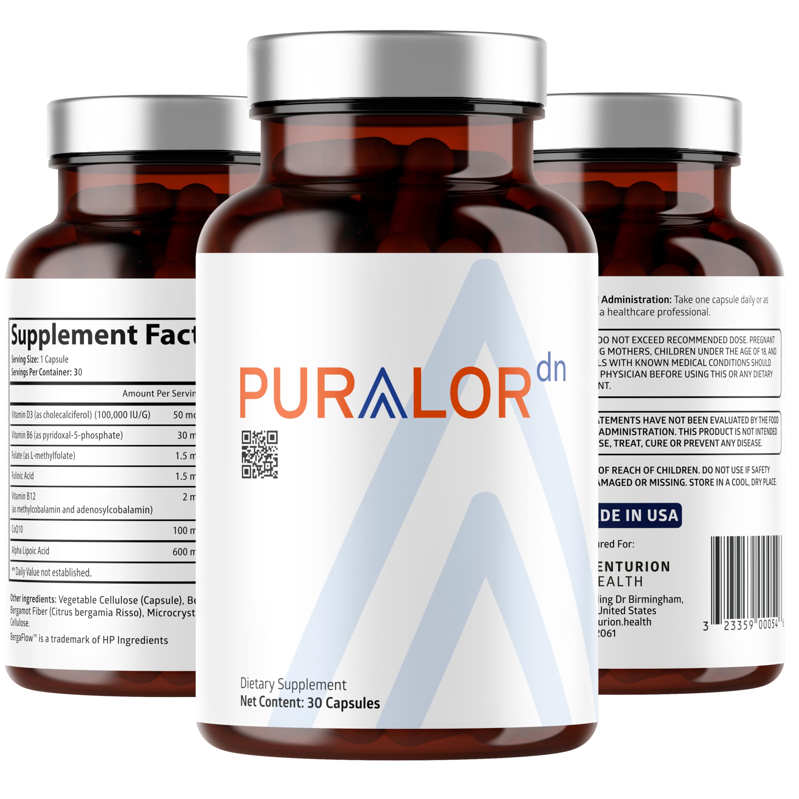 Puralor DN Nerve Support – Advanced Neuropathy, Vegan, Non-GMO, 30 Capsules