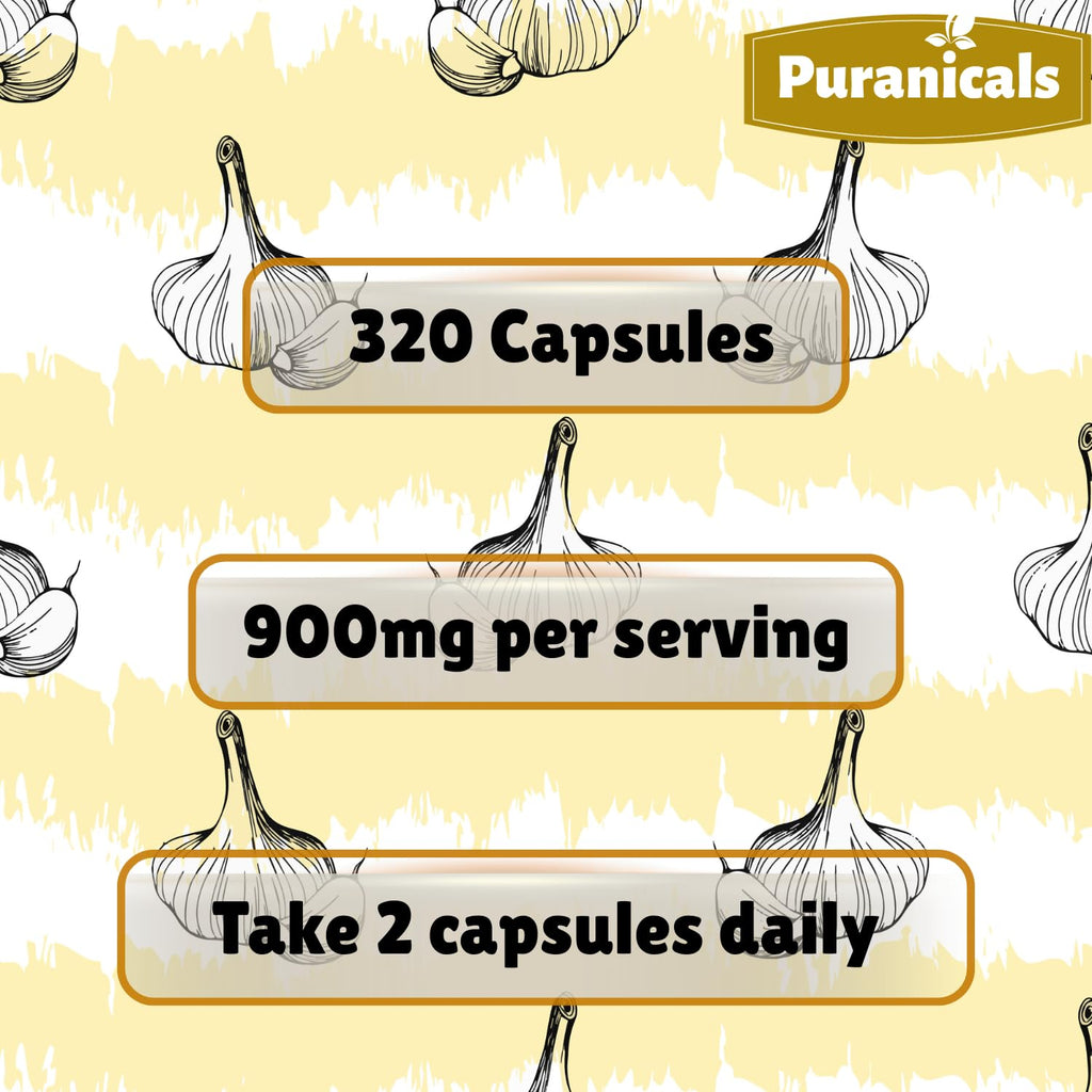 Puranicals Garlic Premium 320 Capsules – Non-GMO, Gluten Free | 900 mg/serving
