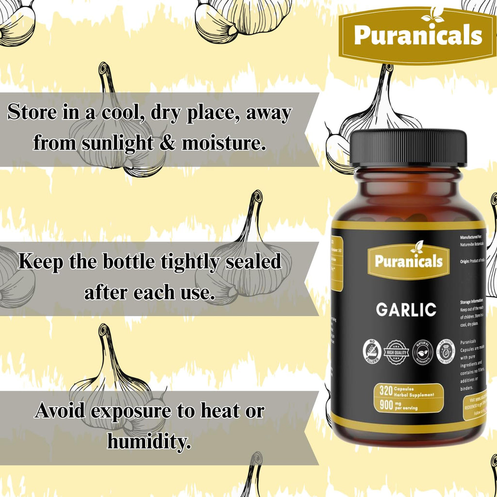 Puranicals Garlic Premium 320 Capsules – Non-GMO, Gluten Free | 900 mg/serving