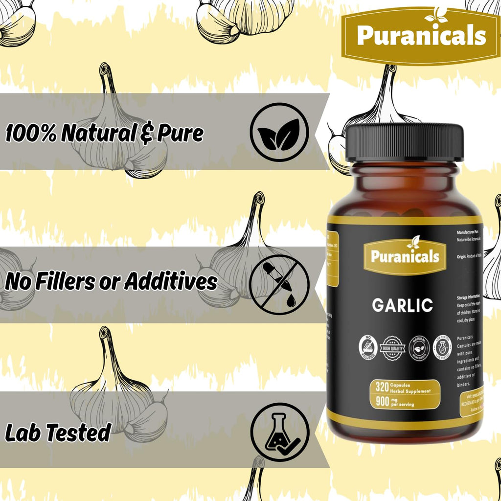 Puranicals Garlic Premium 320 Capsules – Non-GMO, Gluten Free | 900 mg/serving