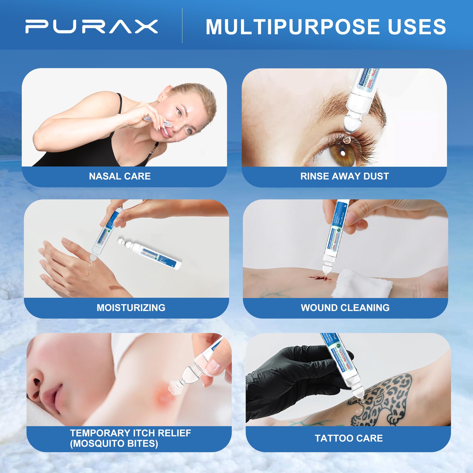 PURAX Saline Solution 0.9% | Pre-Mixed Nasal Rinse, 15x20ml Ampoules
