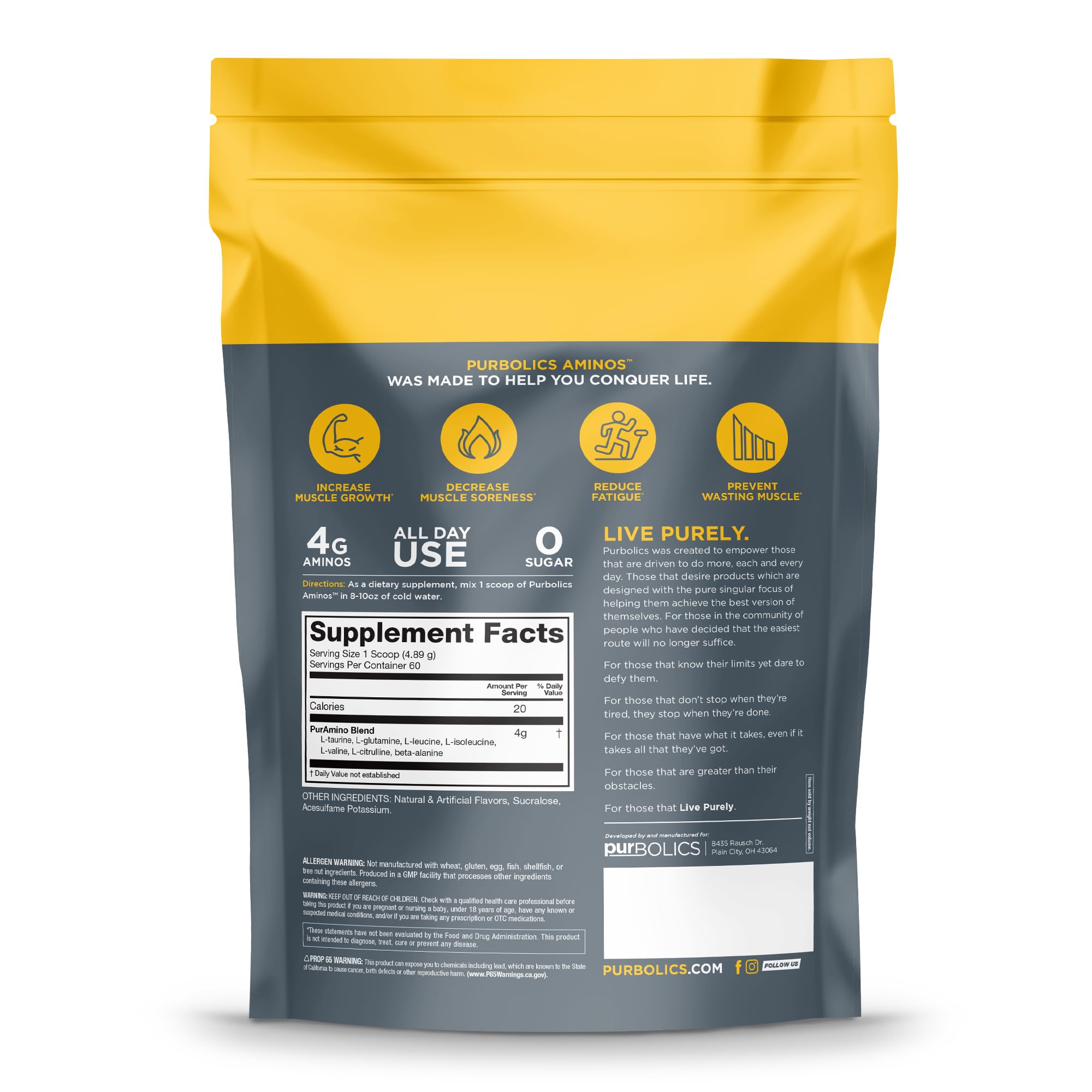 Purbolics Aminos Rainbow Candy – 4g Free-Form Amino Acids, Beta-Alanine, 0 Calories, 60 Servings