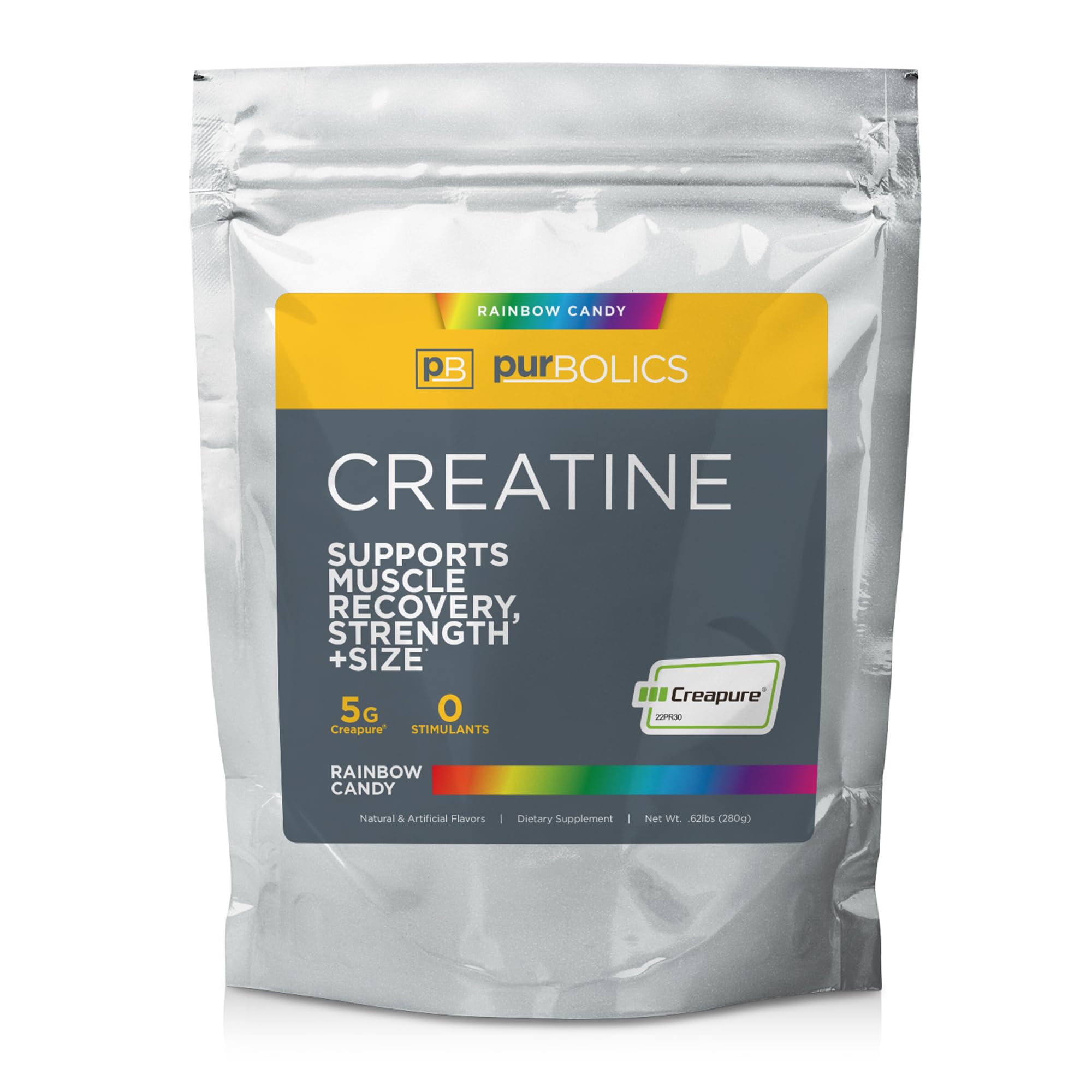 Purbolics Creapure Creatine Monohydrate 5g Micronized – Rainbow Candy (50 Servings)