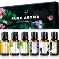 Pure Aroma Essential Oils Set – 6x10ml Aromatherapy Gift Pack (Lavender, Eucalyptus, Lemongrass, Sweet Orange, Peppermint, Tea Tree)