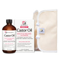 Pure Castor Oil Pack Kit, Large – Hexane-Free Cold-Pressed Castor Oil in Glass Bottle with Adjustable Reusable Organic Cotton Wrap | M3 Naturals