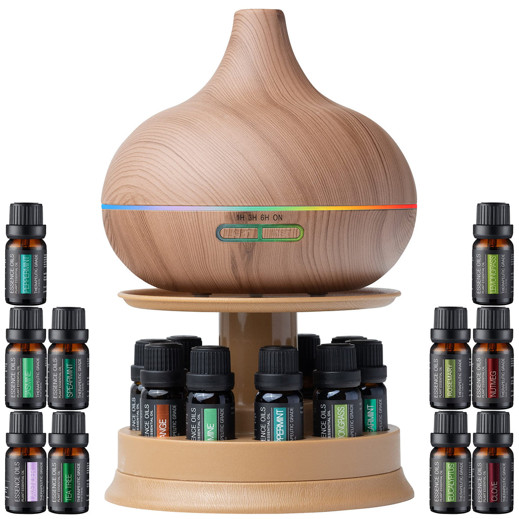 Pure Daily Care Essence Diffuser 300ml + Top 10 Essential Oils Set — 4 Timers, 7 Ambient Lights