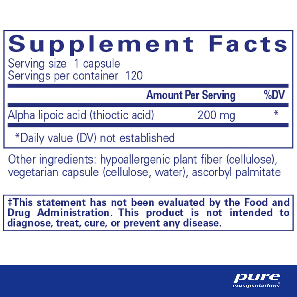 Pure Encapsulations Alpha Lipoic Acid 200 mg — 120 Capsules | Liver & Nerve Support (Vegan, Non-GMO)