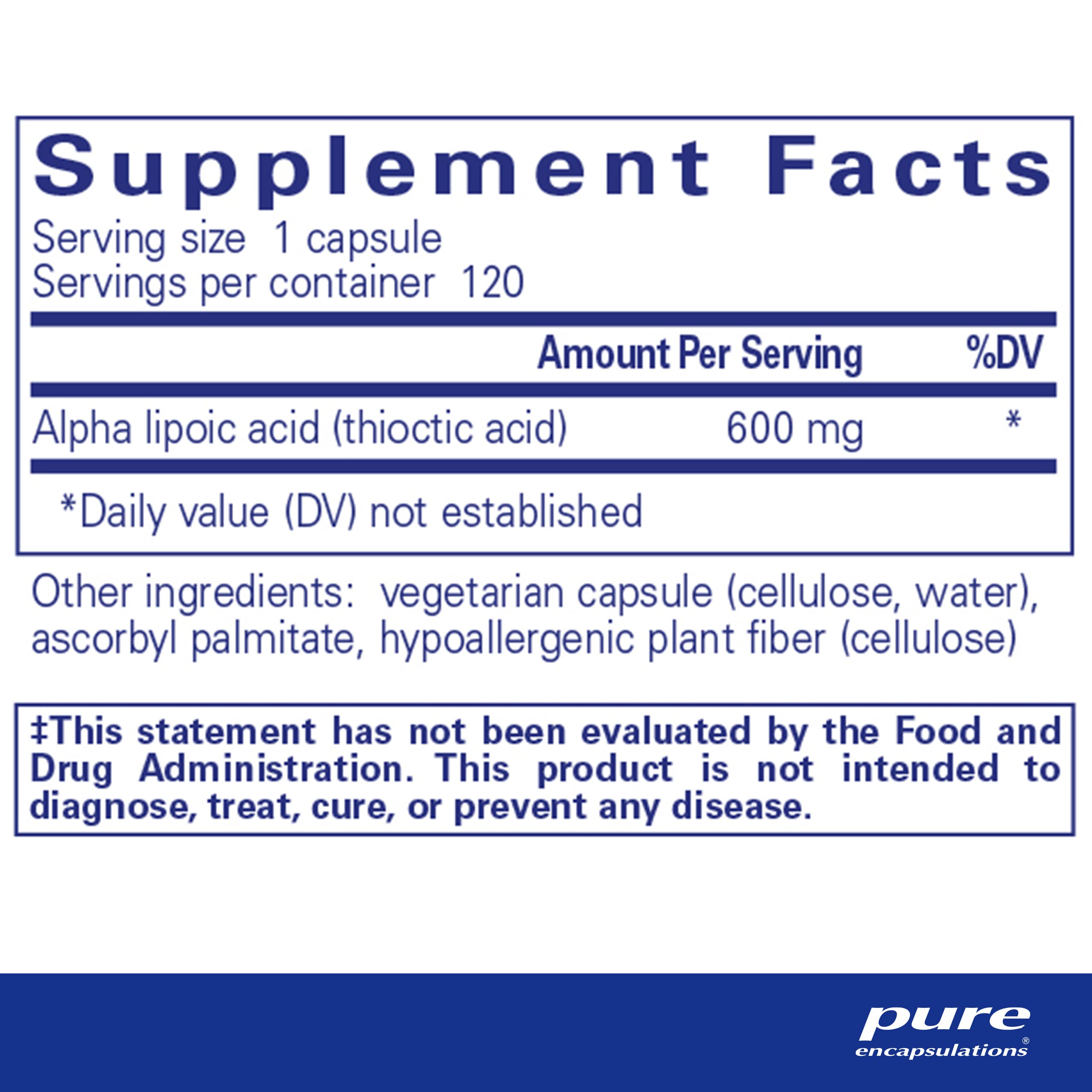 Pure Encapsulations Alpha Lipoic Acid 600 mg - Antioxidant & Nerve Support, 120 capsules