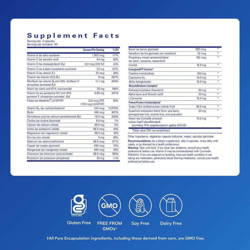 Pure Encapsulations Athletic Nutrients | Multivitamin & Mineral Complex for Exercise Performance | 120 Capsules