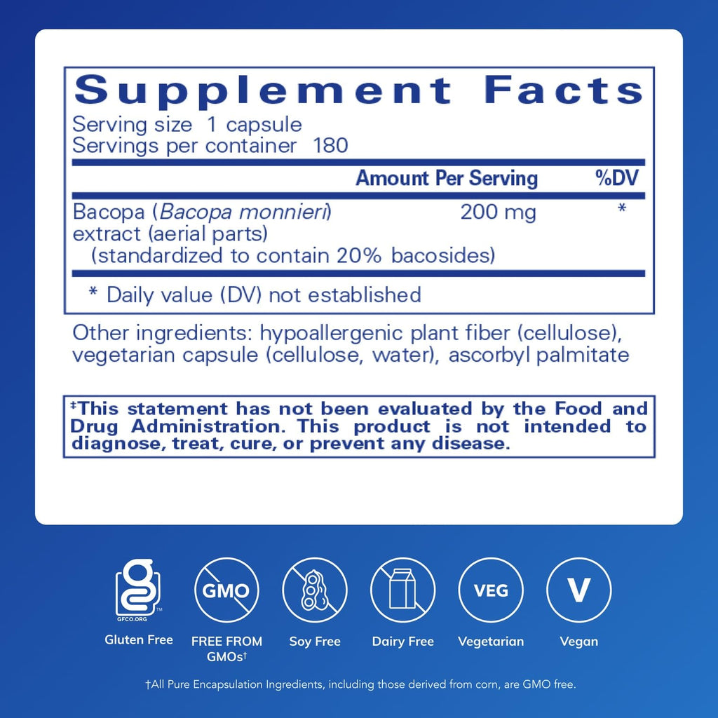 Pure Encapsulations Bacopa Monnieri | Brain Support, Memory & Focus | 180 Capsules
