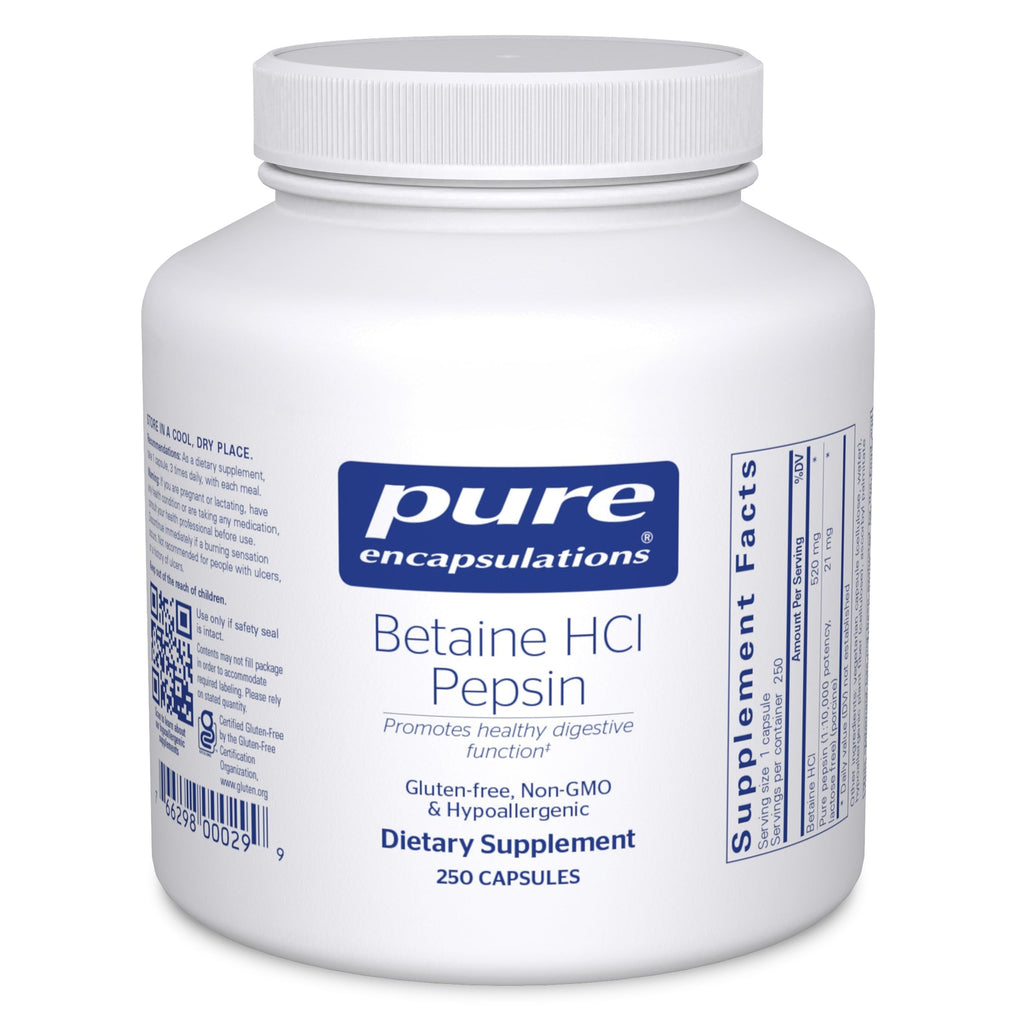 Pure Encapsulations Betaine HCl Pepsin – Digestive Enzymes for Digestion & Nutrient Absorption (250 Capsules)