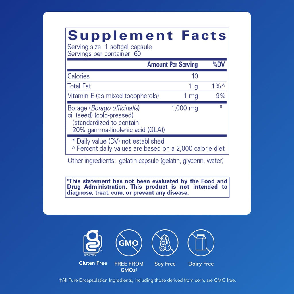 Pure Encapsulations Borage Oil - Hypoallergenic Dietary Supplement - 60 Softgel Capsules