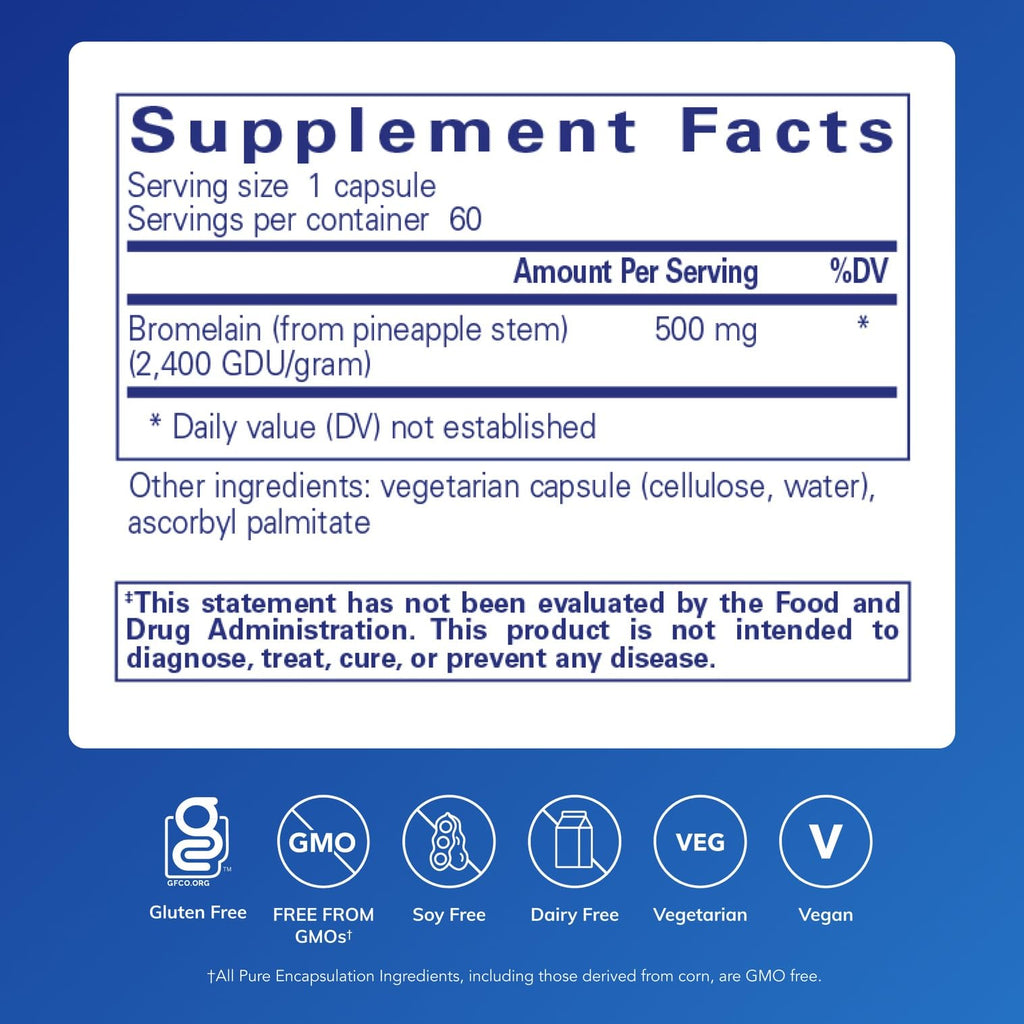 Pure Encapsulations Bromelain 2400 500 mg – Digestive & Joint Support (60 Caps)