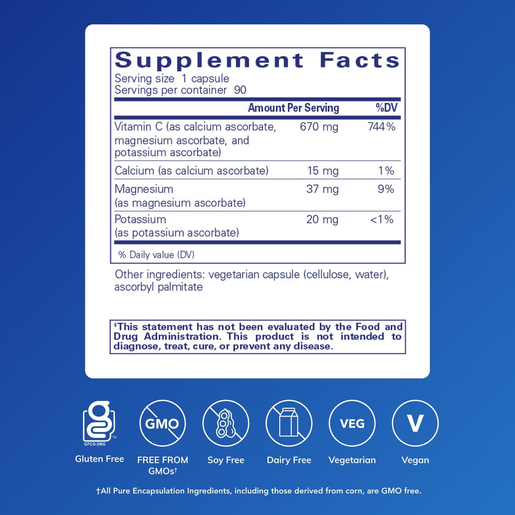 Pure Encapsulations Buffered Ascorbic Acid Capsules | Vitamin C for Sensitive Individuals* | 90 Capsules