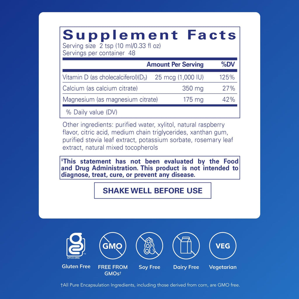 Pure Encapsulations Cal/Mag/D Liquid – Calcium, Magnesium & Vitamin D | 16.2 fl oz