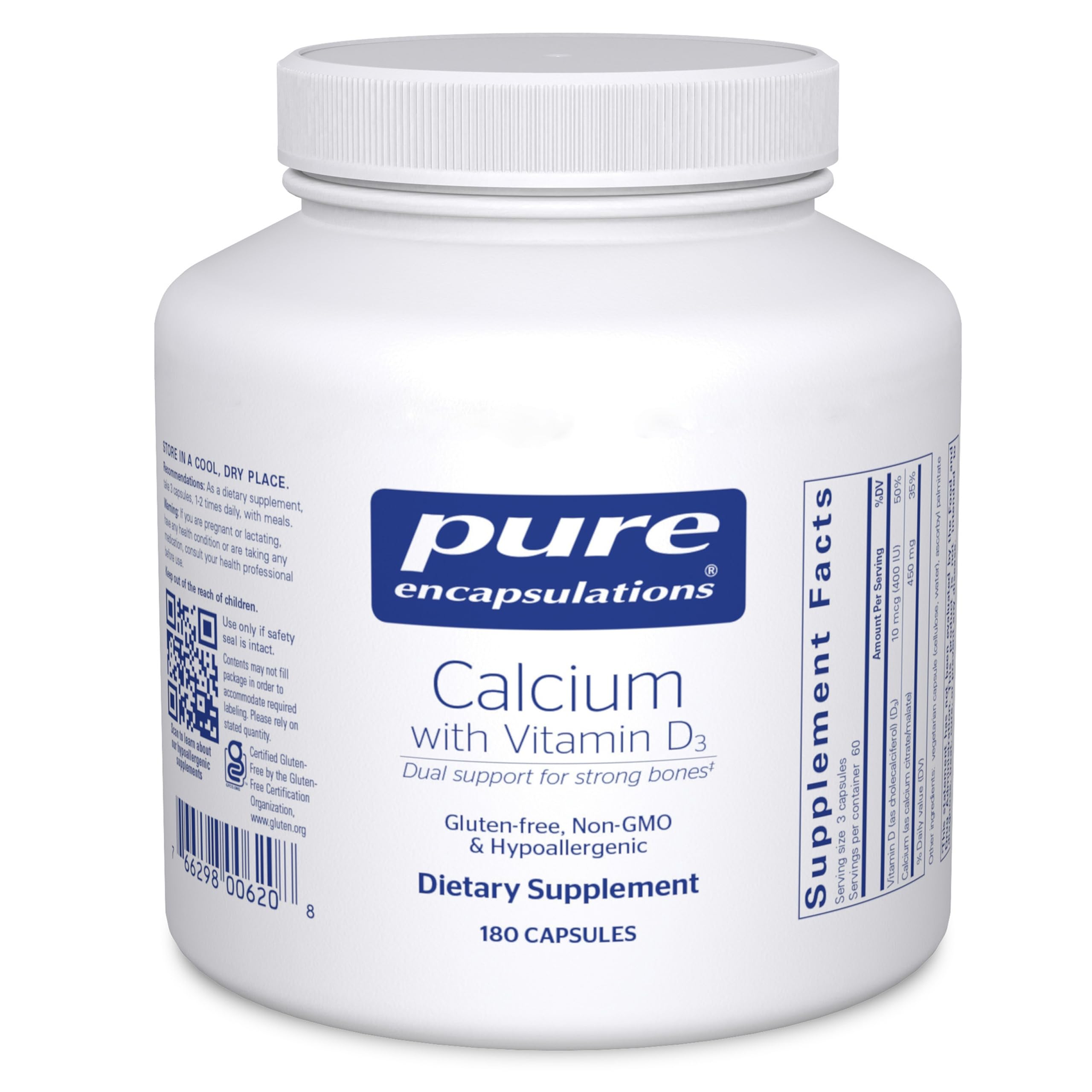 Pure Encapsulations Calcium with Vitamin D3 | Supports Bone, Colon & Cardiovascular Health | 180 Capsules