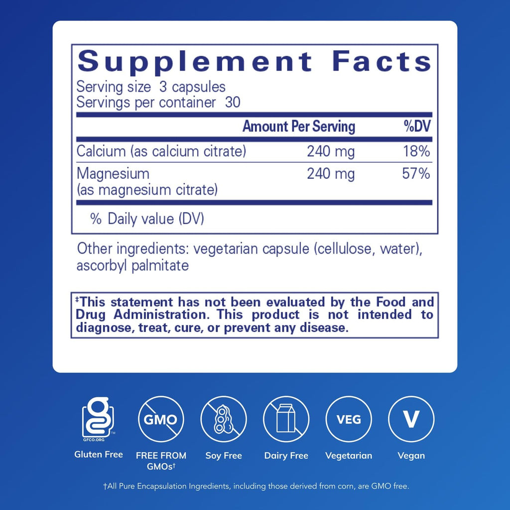 Pure Encapsulations Calcium Magnesium Citrate 240g/240g — Bone Health, Vegan & Non-GMO