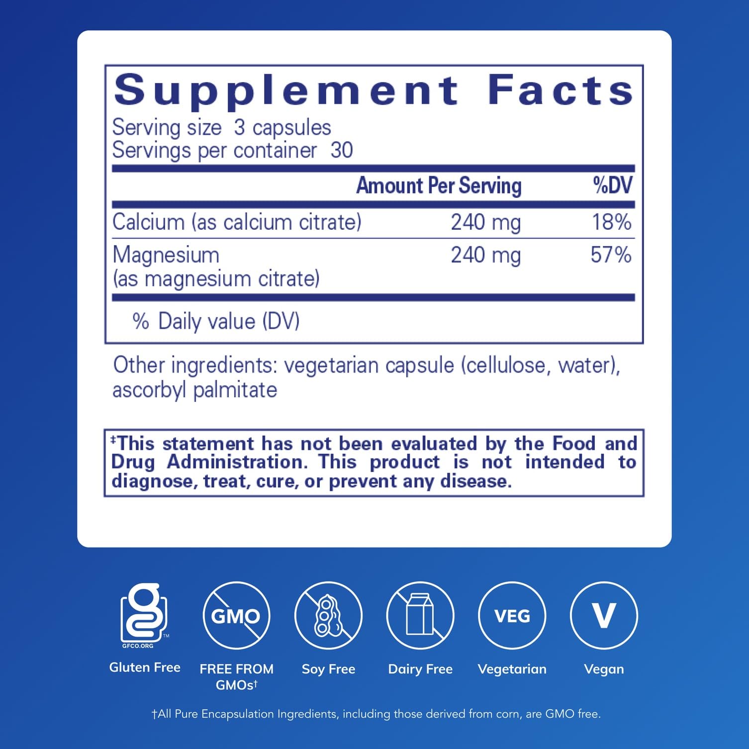 Pure Encapsulations Calcium Magnesium Citrate 240g/240g — Bone Health, Vegan & Non-GMO