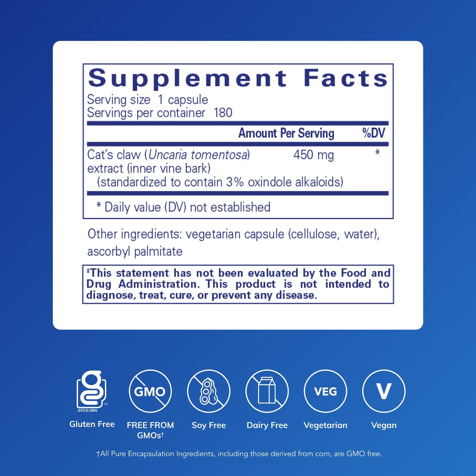 Pure Encapsulations Cat's Claw | Joint, Immune & Digestive Support | 180 Capsules