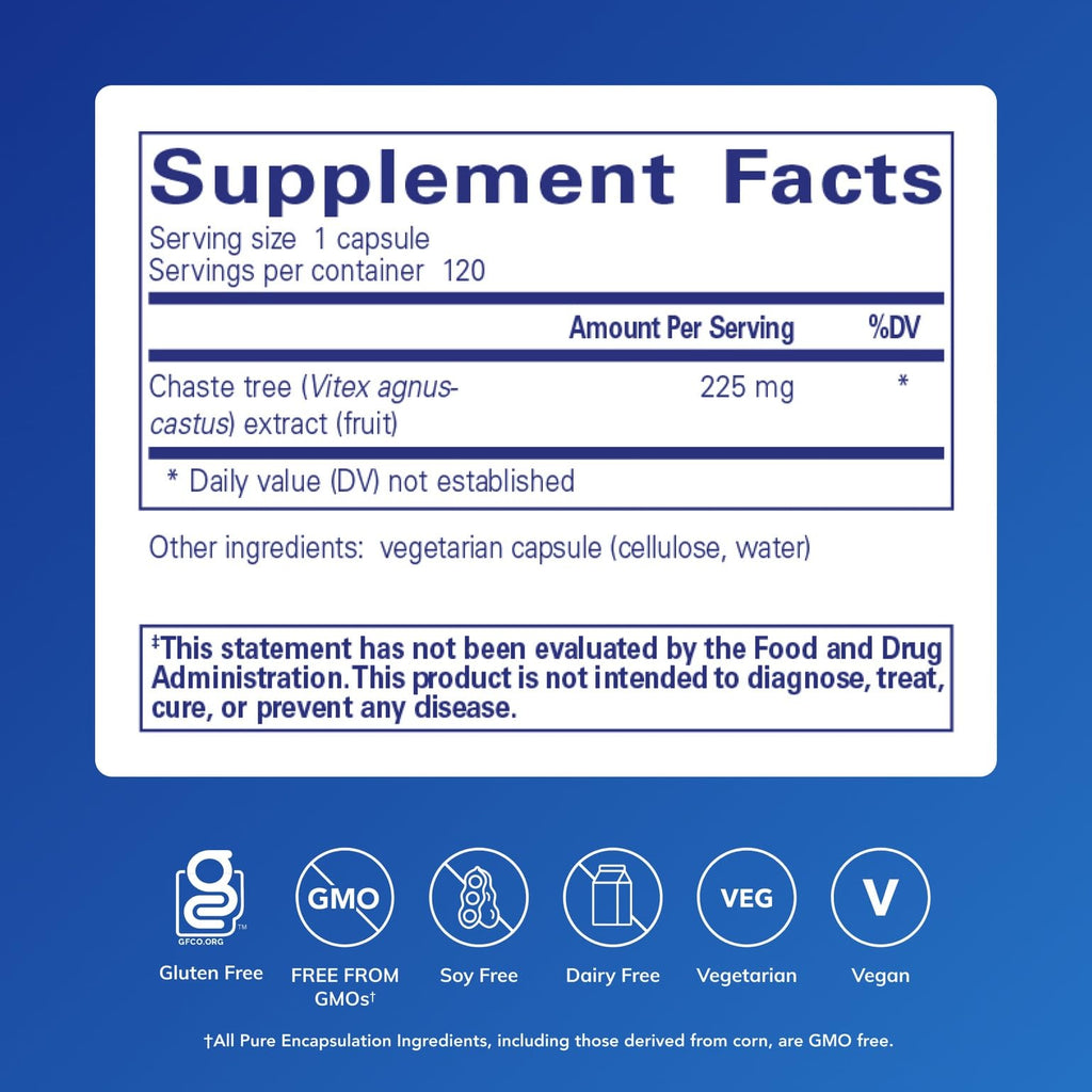 Pure Encapsulations Chaste Tree (Vitex) – Hormone Support & Menstrual Regularity, 120 Capsules