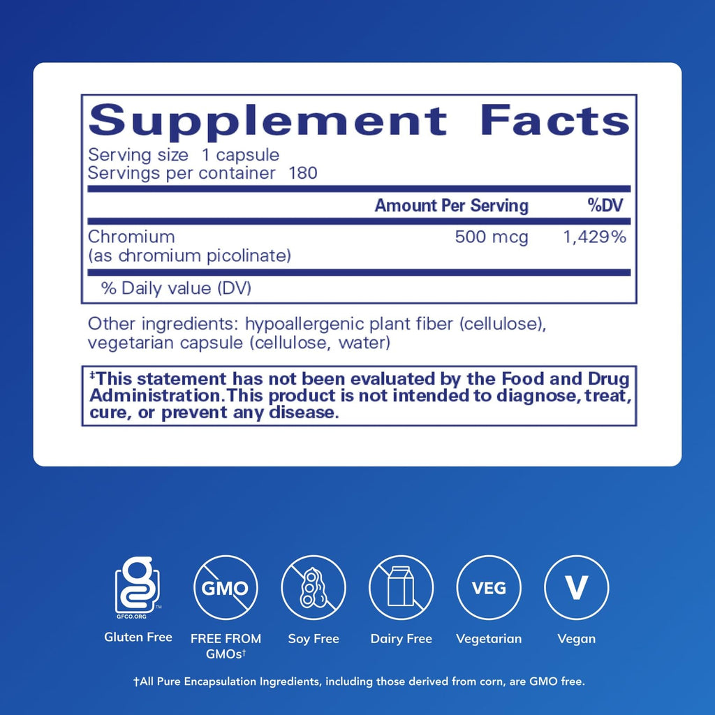 Pure Encapsulations Chromium (Picolinate) 500 mcg – Superior Absorption, Vegan & Gluten Free