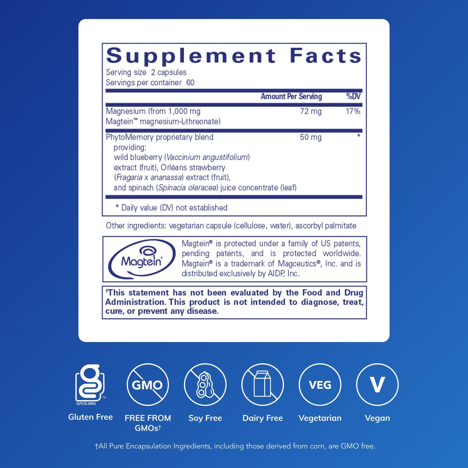 Pure Encapsulations CogniMag 120's – Magnesium-L-Threonate with Magtein & Polyphenol Blend