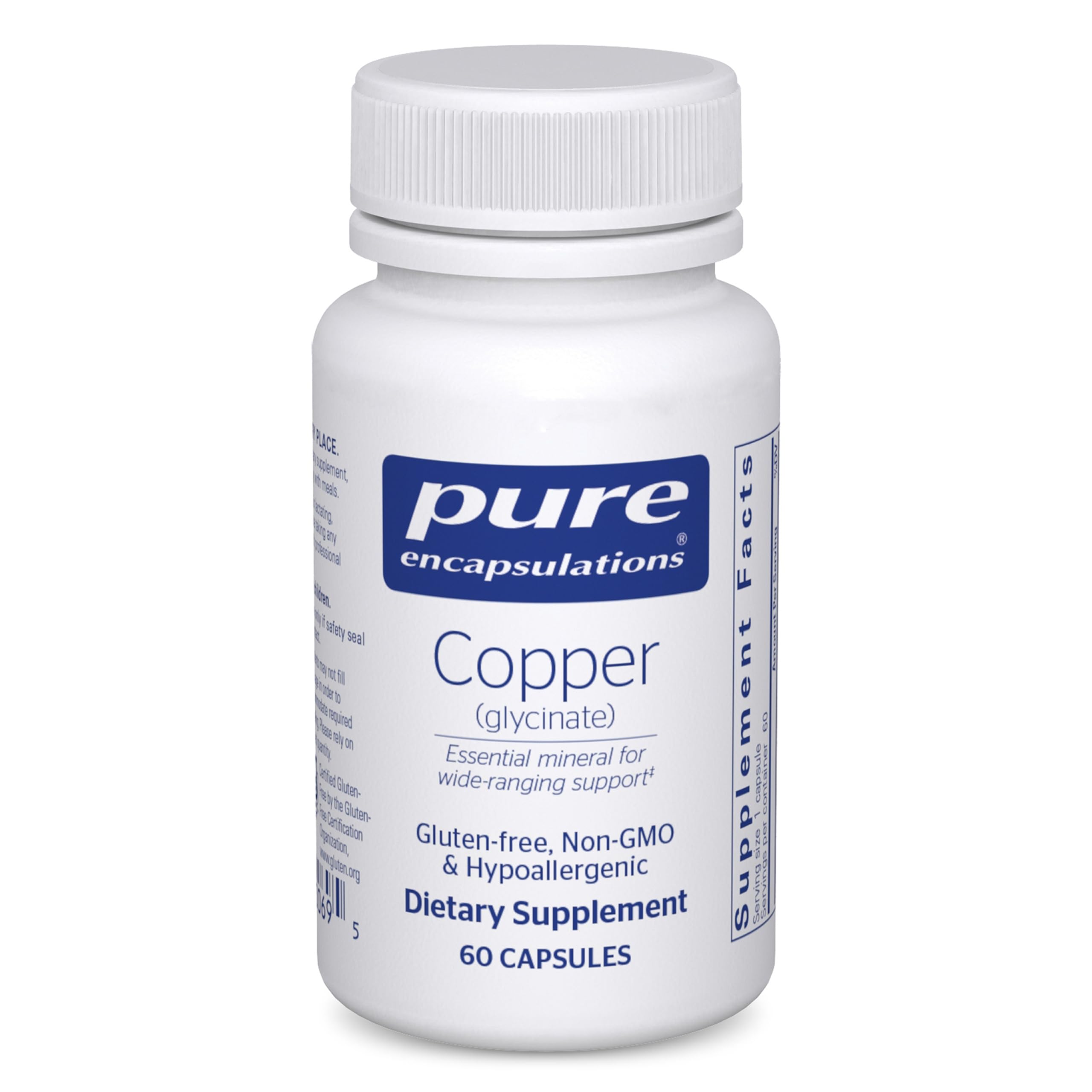 Pure Encapsulations Copper Glycinate 60 Capsules – 2 mg Copper, Supports Red Blood Cells & Energy Metabolism