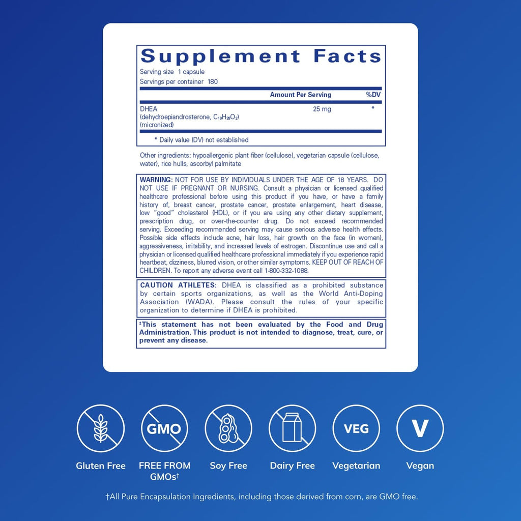Pure Encapsulations DHEA 25 mg – Micronized DHEA for Immunity, Hormone Balance (180 Capsules)
