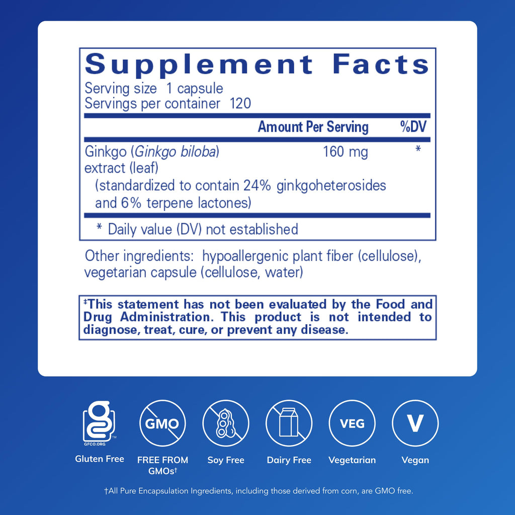 Pure Encapsulations Ginkgo 50 160 mg | Ginkgo Biloba for Brain & Circulation | 120 Capsules