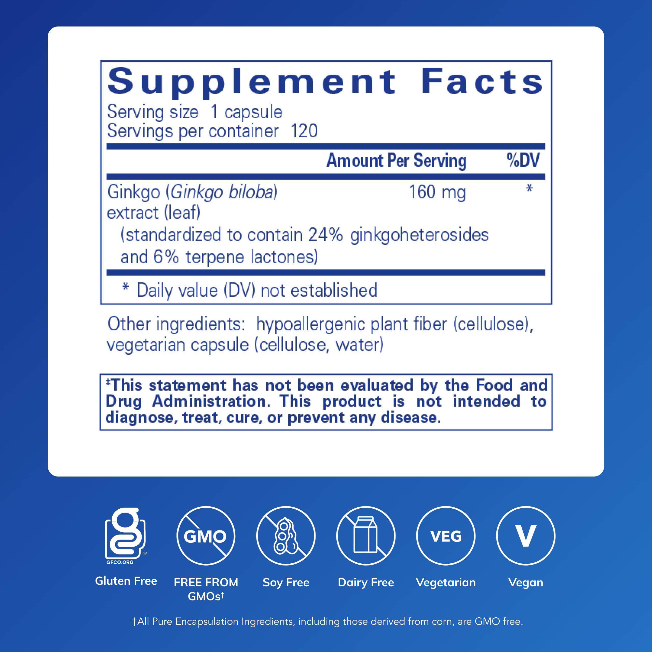 Pure Encapsulations Ginkgo 50 160 mg | Ginkgo Biloba for Brain & Circulation | 120 Capsules