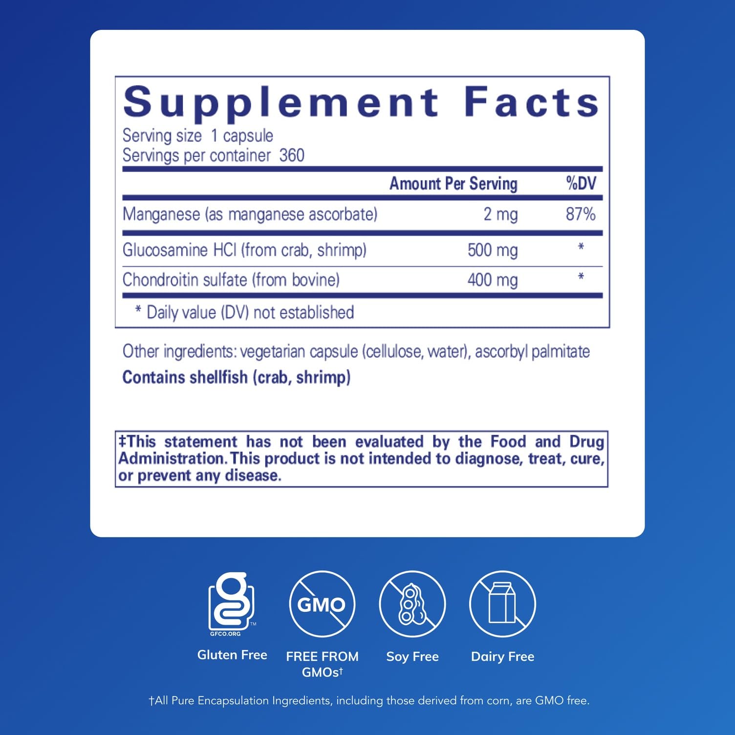 Pure Encapsulations Glucosamine Chondroitin with Manganese – Joint Support, Cartilage Health & Mobility | 360 Capsules